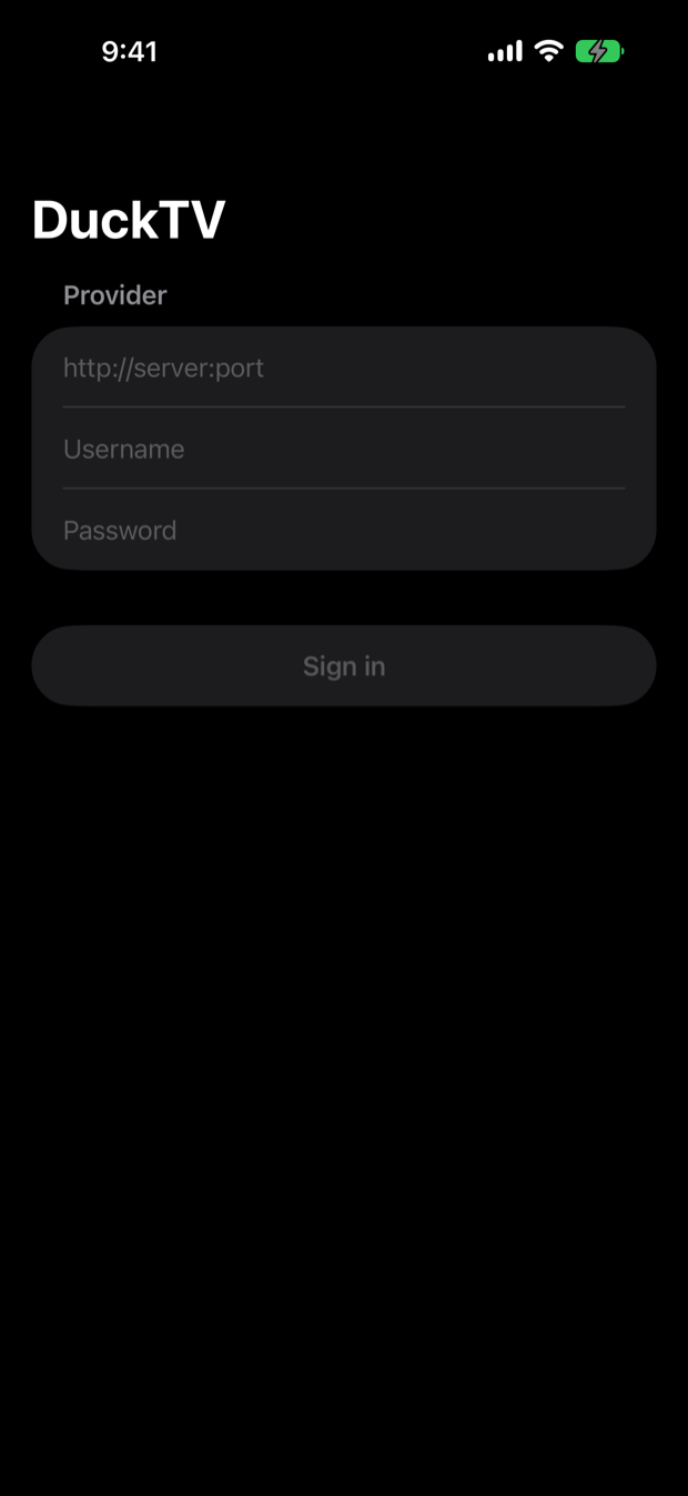 Sign-in screen for your IPTV provider